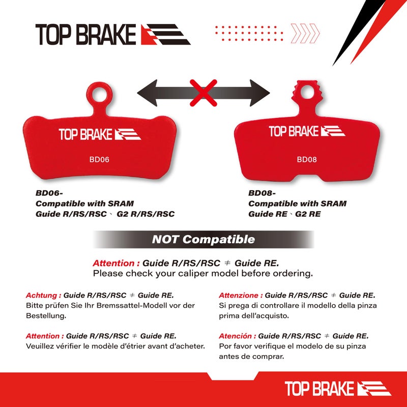Top Brake وسادات فرامل قرص الفرامل العلوية لـ AVID SRAM Code R/RE/RSC، دليل RE - Image 3